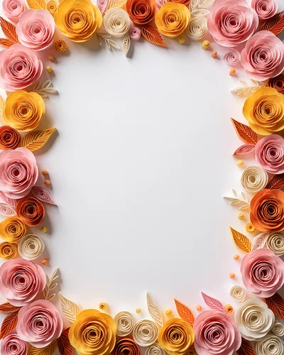 Paper Quilled Floral Frame Border on White Background