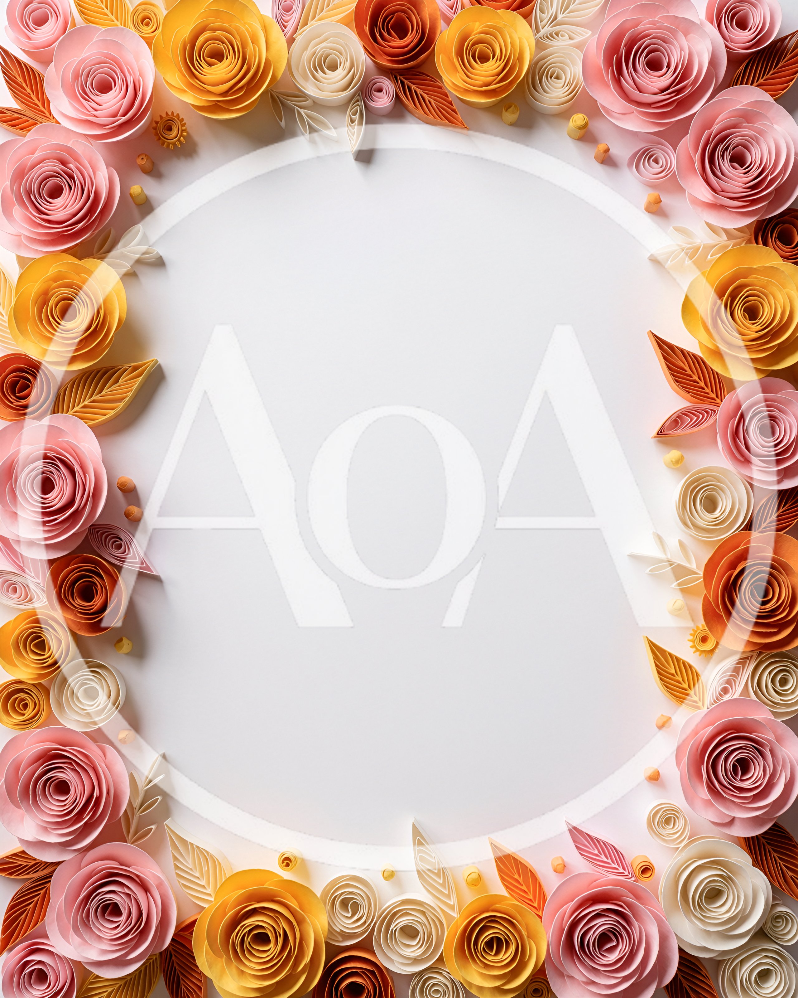 Paper Quilled Floral Frame Border on White Background