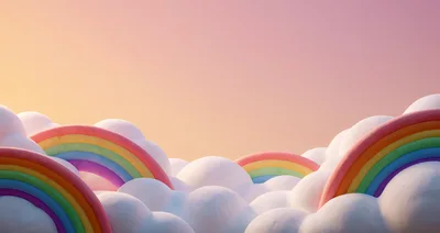 Stylized Rainbows Emerging From Soft Pastel Clouds