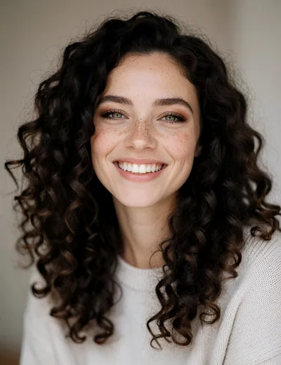 Portrait Of A Smiling Woman With Curly Hair