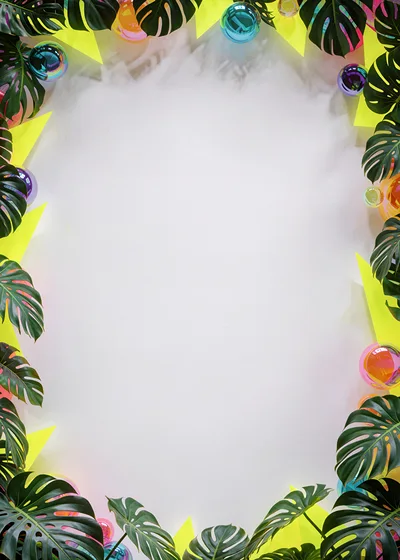 Tropical Monstera Leaf Frame With Colorful Glass Spheres