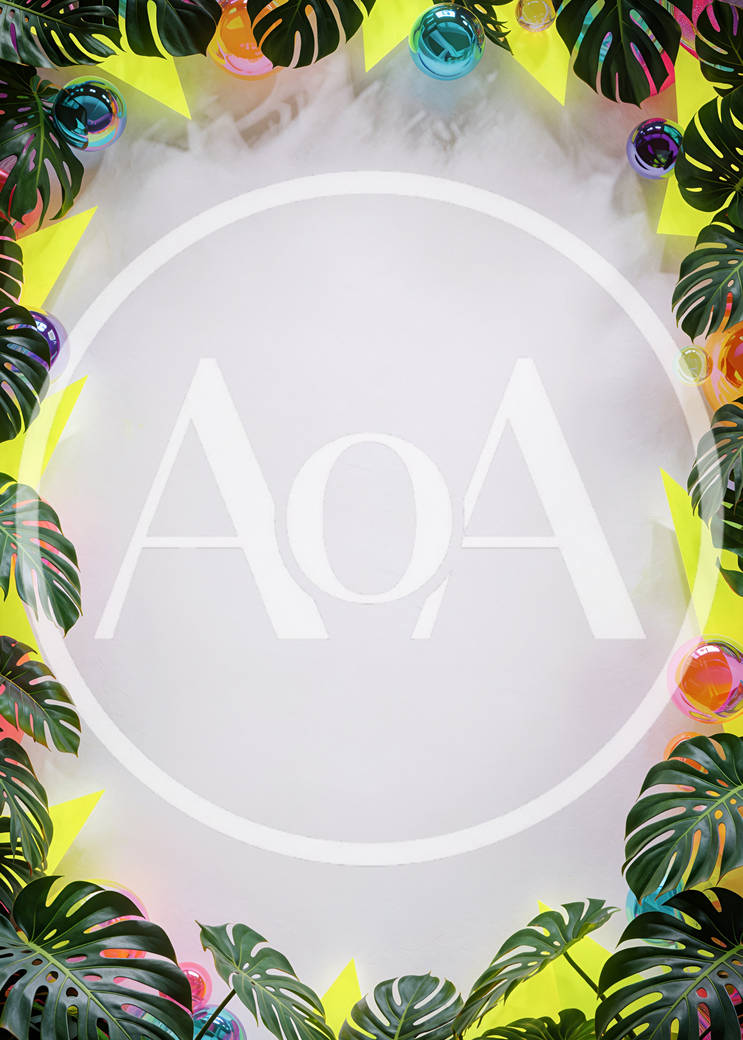 Tropical Monstera Leaf Frame With Colorful Glass Spheres
