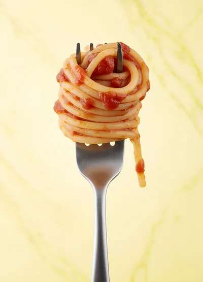 Spaghetti Pasta Twirled On A Silver Fork