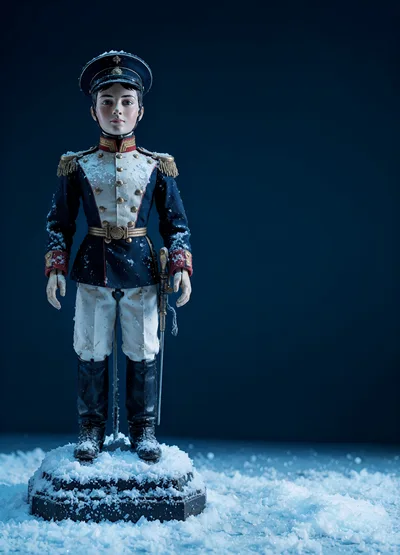 Vintage Toy Soldier Doll Standing In Snow
