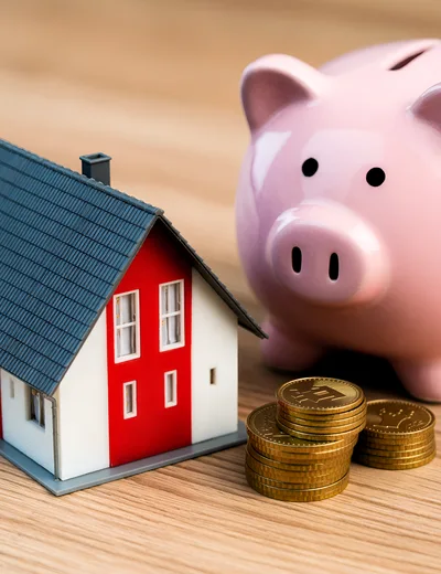 Model House Piggy Bank and Gold Coins