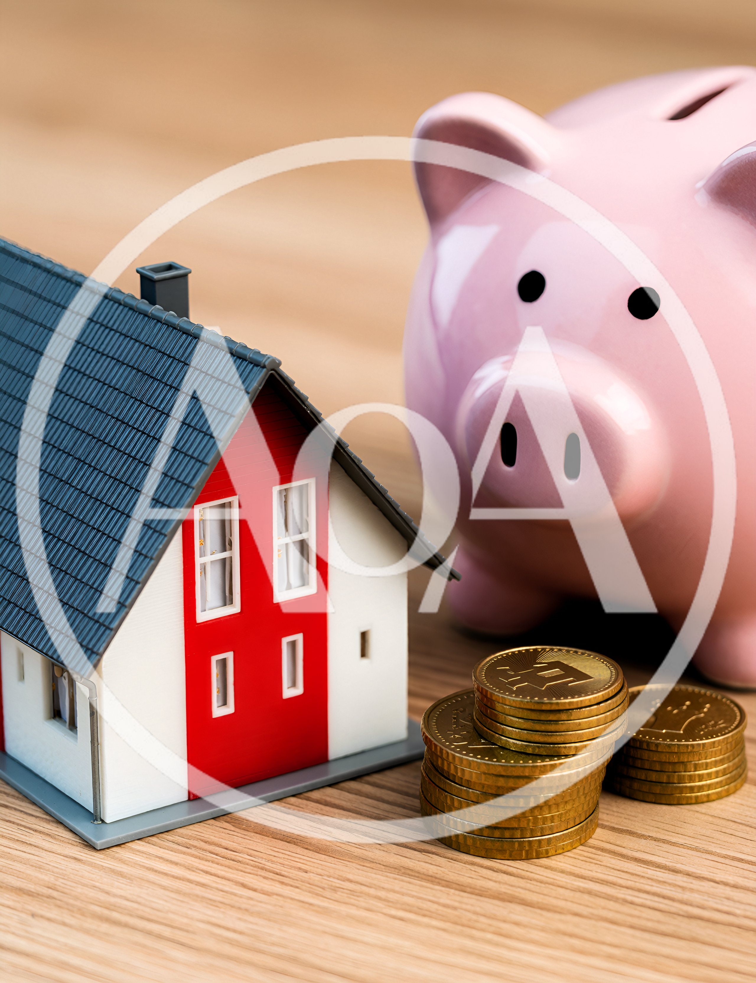Model House Piggy Bank and Gold Coins