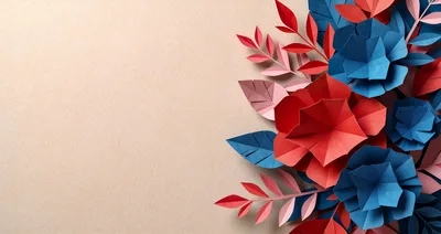 Paper Craft Flowers And Leaves On Beige Background