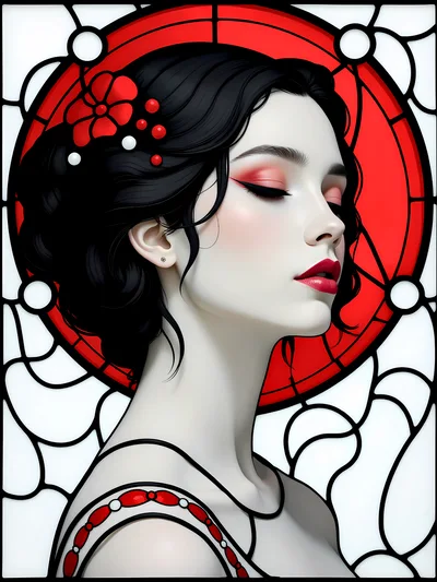 Stained Glass Portrait Of A Woman With Red Accents