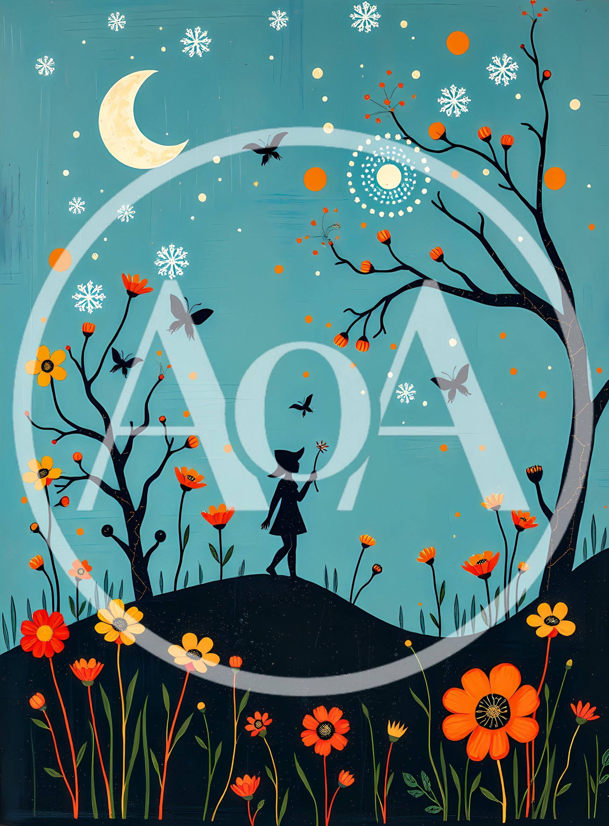 Silhouette Of A Girl Walking In A Whimsical Garden