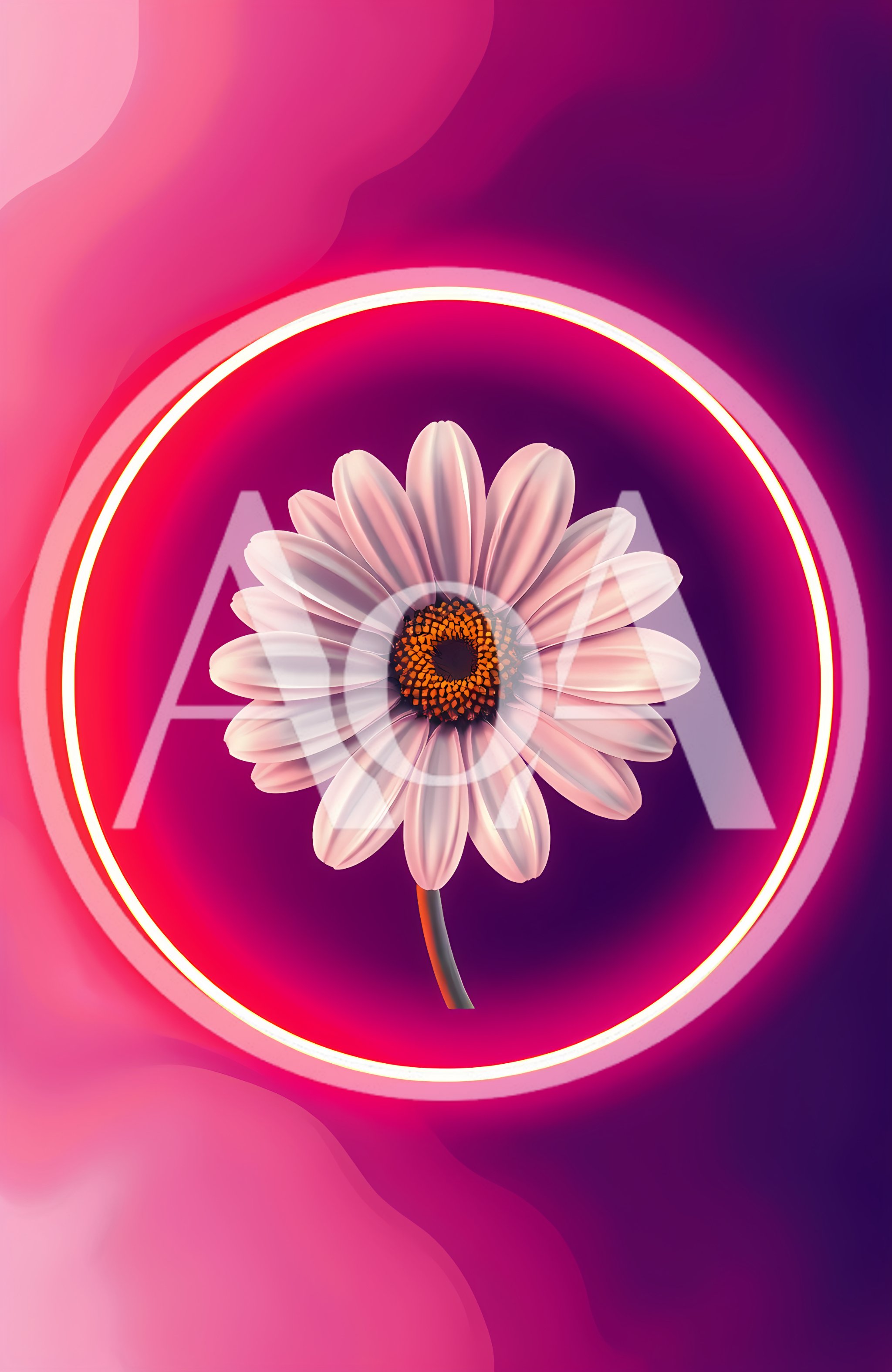 Single Daisy Flower Inside Glowing Neon Circle