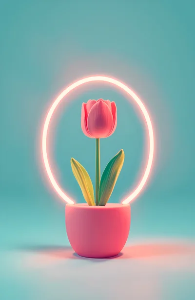 Pink Tulip In A Neon Light Ring