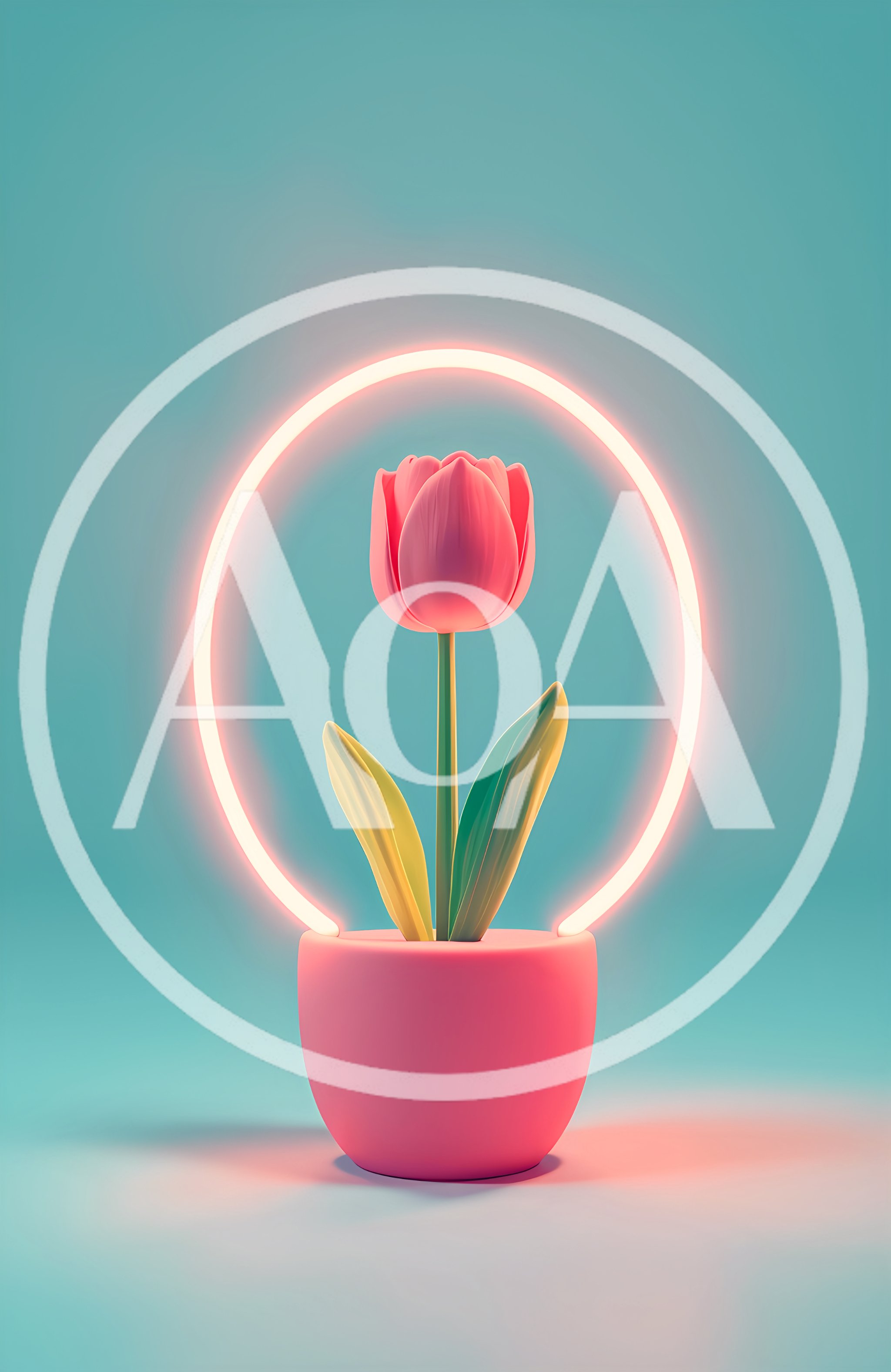 Pink Tulip In A Neon Light Ring