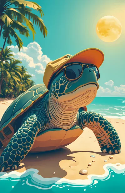 Cool Sea Turtle Wearing Sunglasses And Baseball Cap