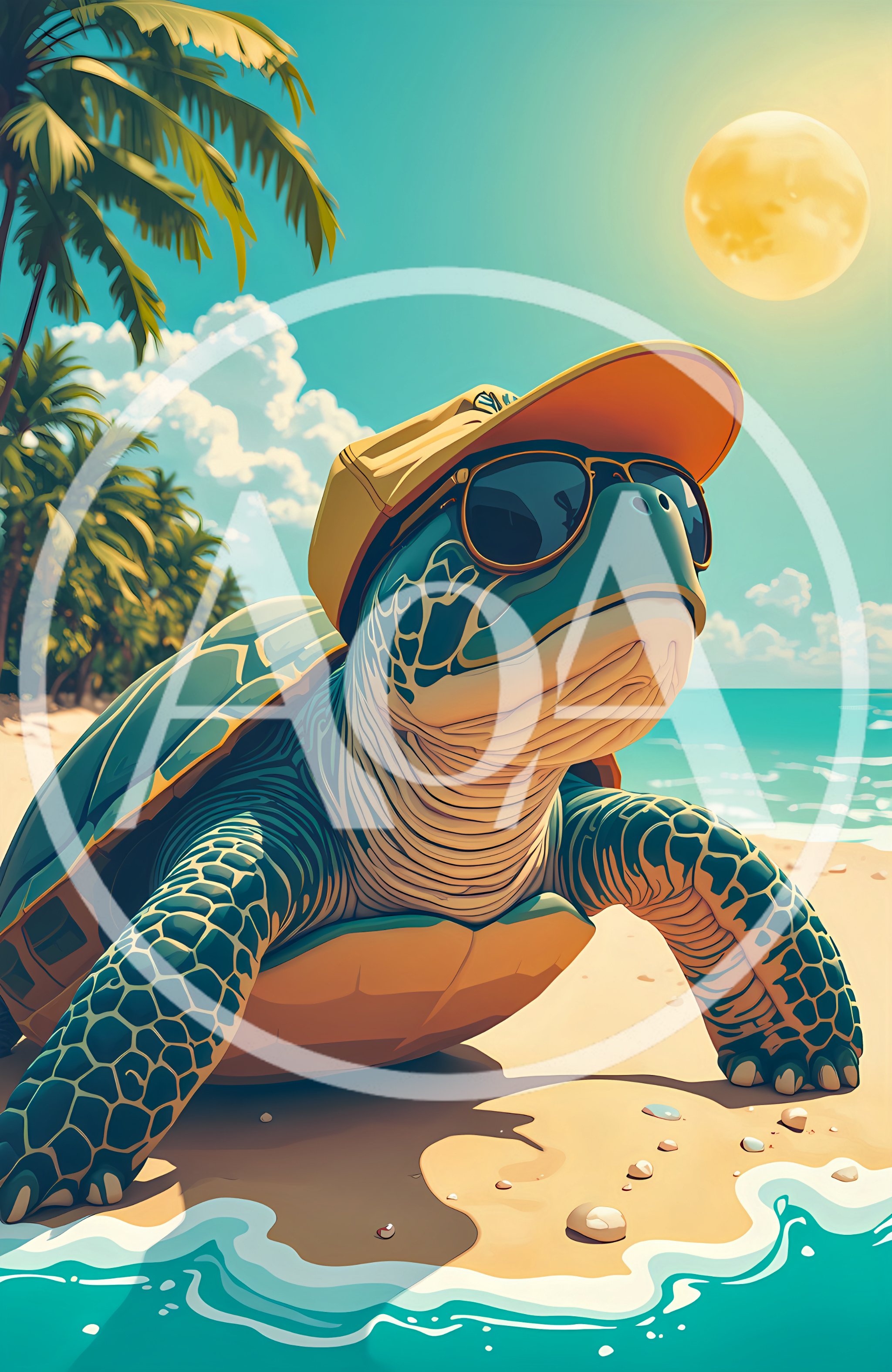 Cool Sea Turtle Wearing Sunglasses And Baseball Cap