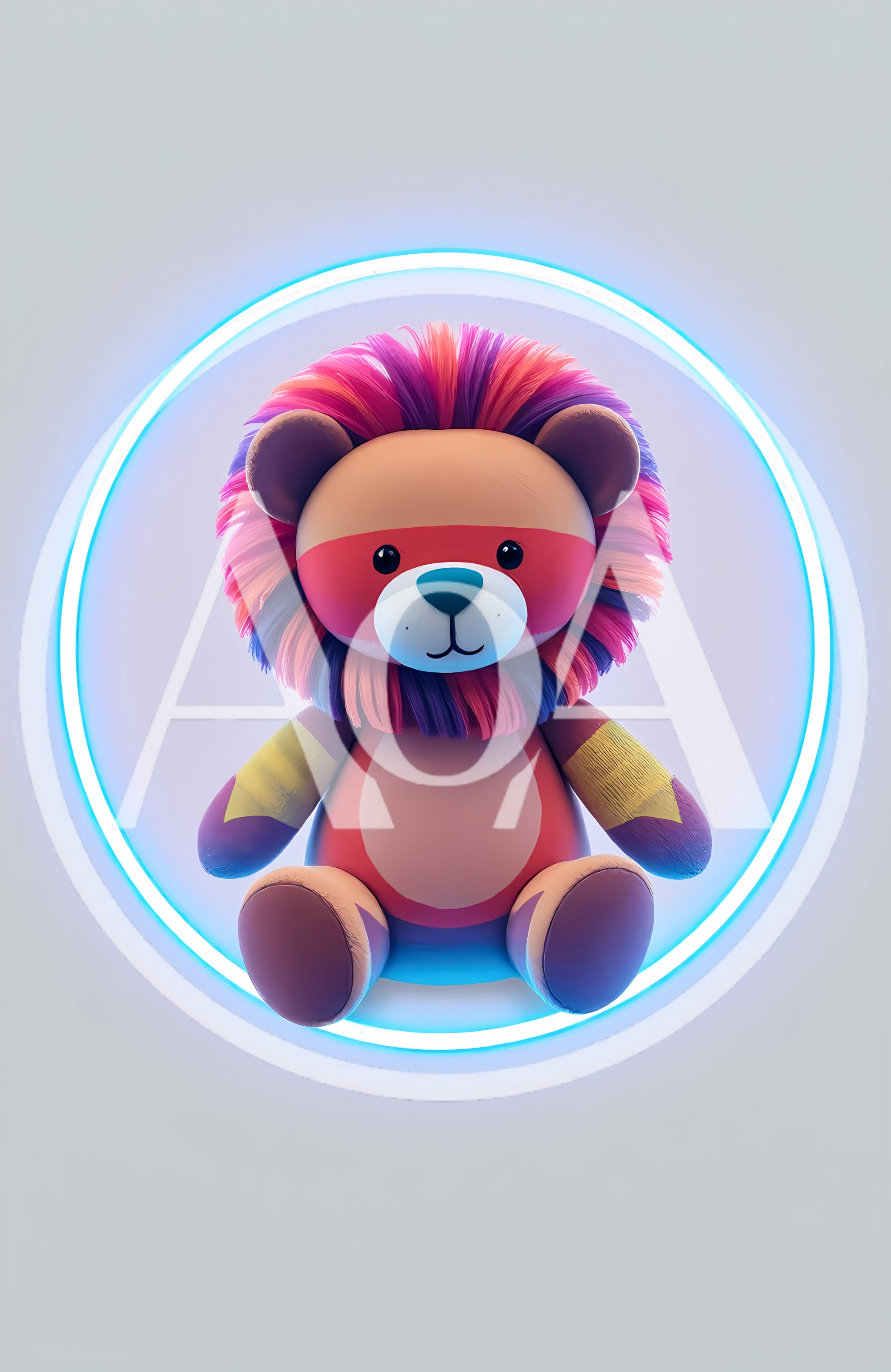 Colorful Lion Teddy Bear Inside Neon Ring