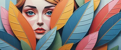 Stylized Portrait Of A Woman Surrounded By Colorful Leaves
