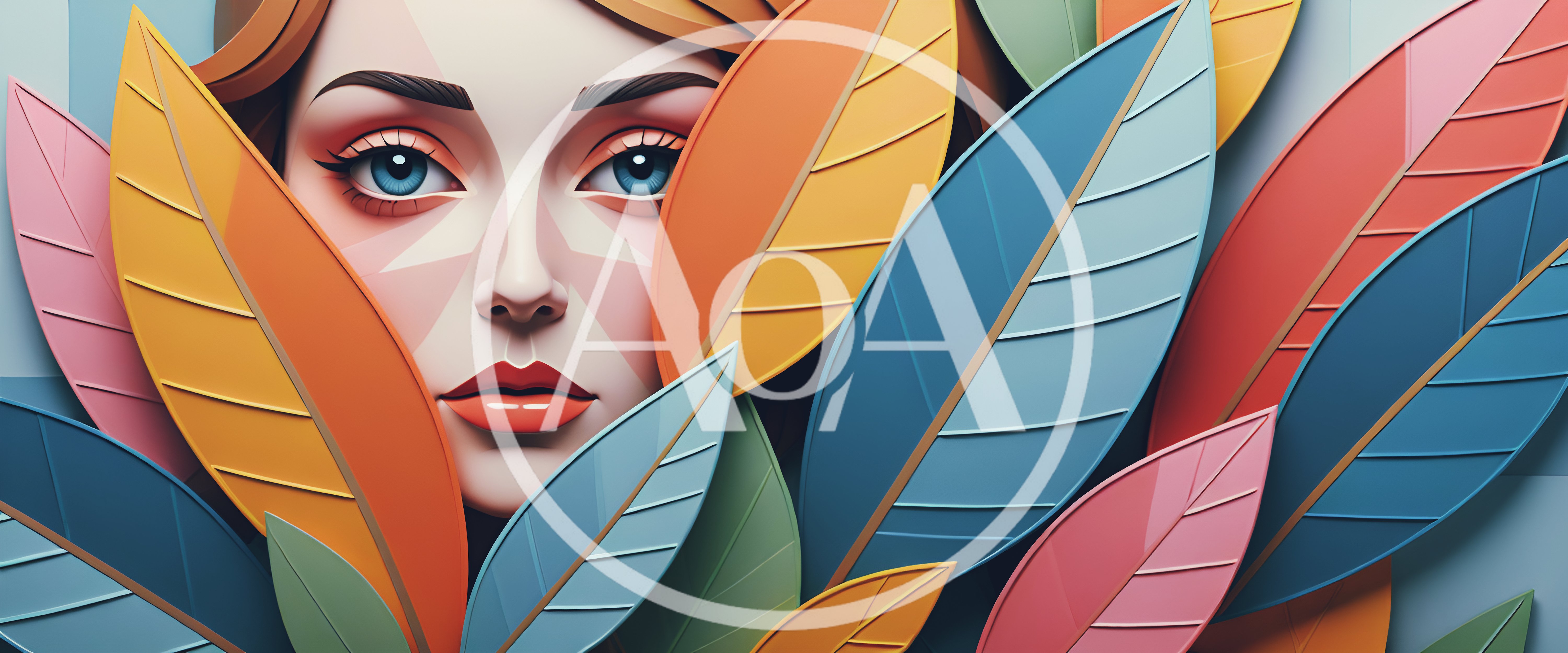 Stylized Portrait Of A Woman Surrounded By Colorful Leaves