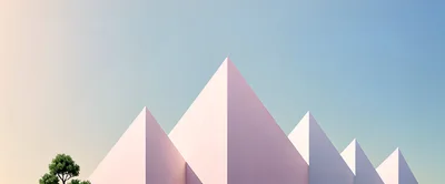 Minimalist Pink Geometric Pyramids Against Clear Blue Sky
