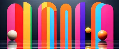 Abstract Colorful Arches With Floating Spheres