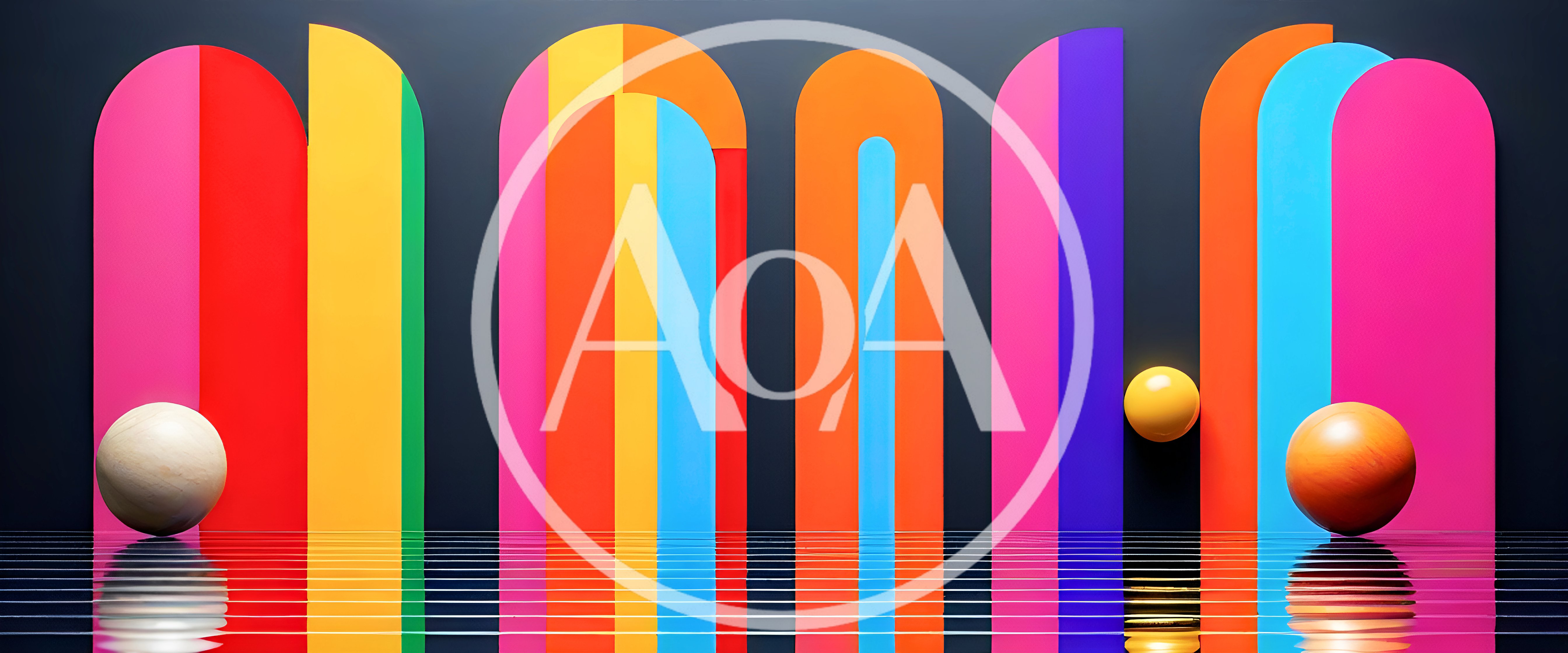 Abstract Colorful Arches With Floating Spheres