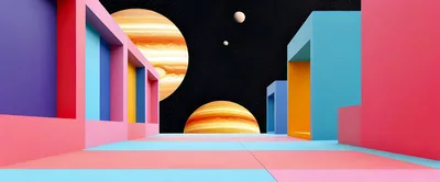 Surreal Abstract Architecture With Planets In Space