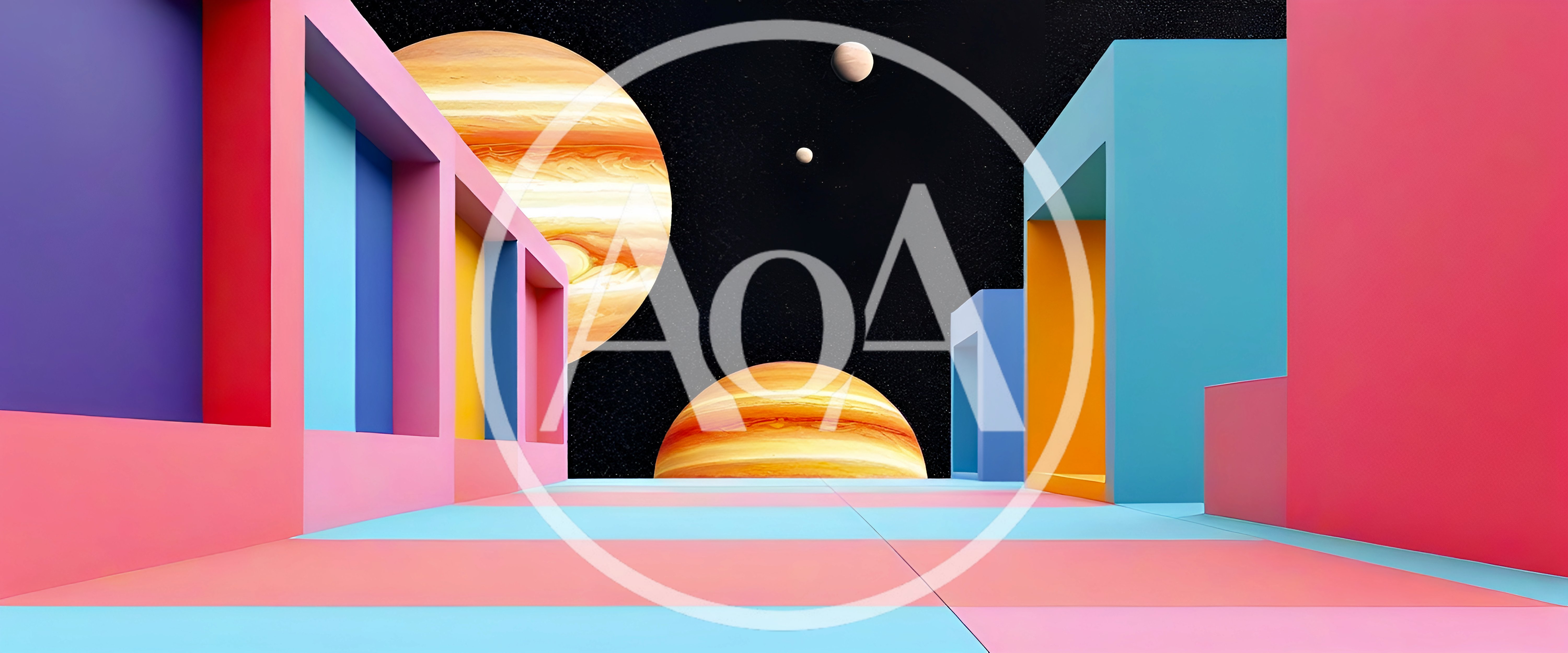 Surreal Abstract Architecture With Planets In Space