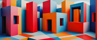 Abstract Geometric Architecture With Vibrant Colorful Blocks