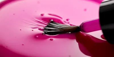 Nail Polish Brush Dipped In Vibrant Pink Liquid