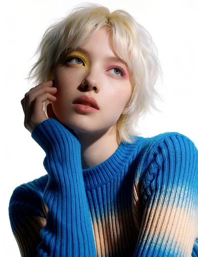 Portrait Of A Young Woman With Colorful Eye Makeup