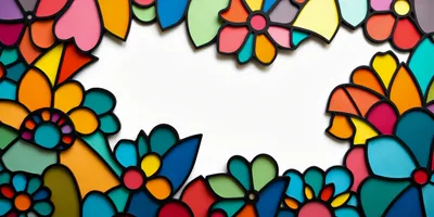 Colorful Stained Glass Flower Border Frame
