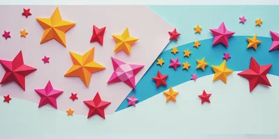 Paper Origami Stars On Pastel Background