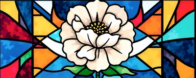 Stained Glass Window Featuring A White Peony Flower