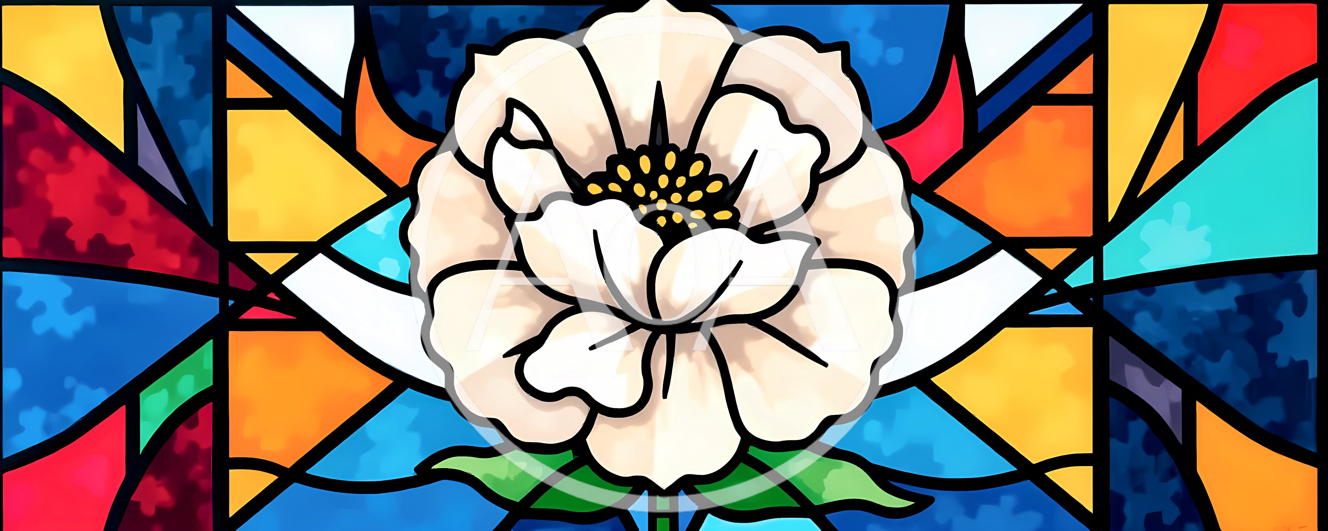 Stained Glass Window Featuring A White Peony Flower