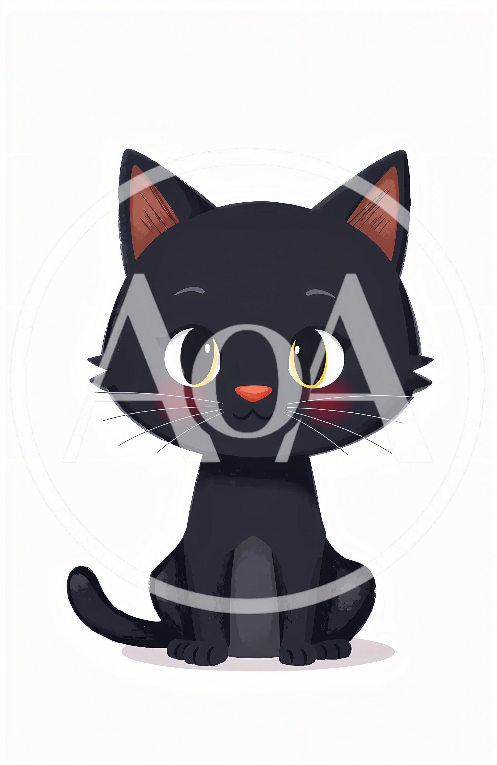 Cute Cartoon Black Cat Sitting On White Background