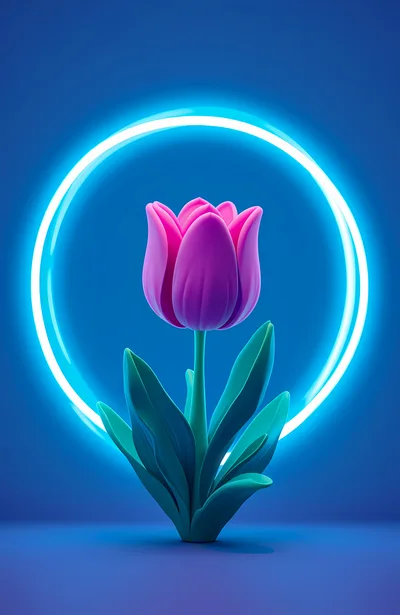 Pink Tulip Flower With Glowing Neon Blue Ring