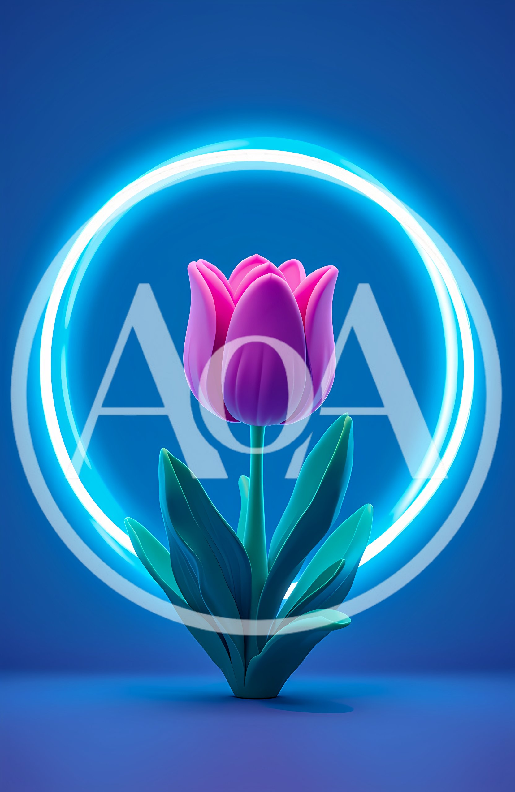 Pink Tulip Flower With Glowing Neon Blue Ring