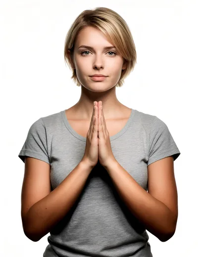 Young Woman With Short Blonde Hair Praying