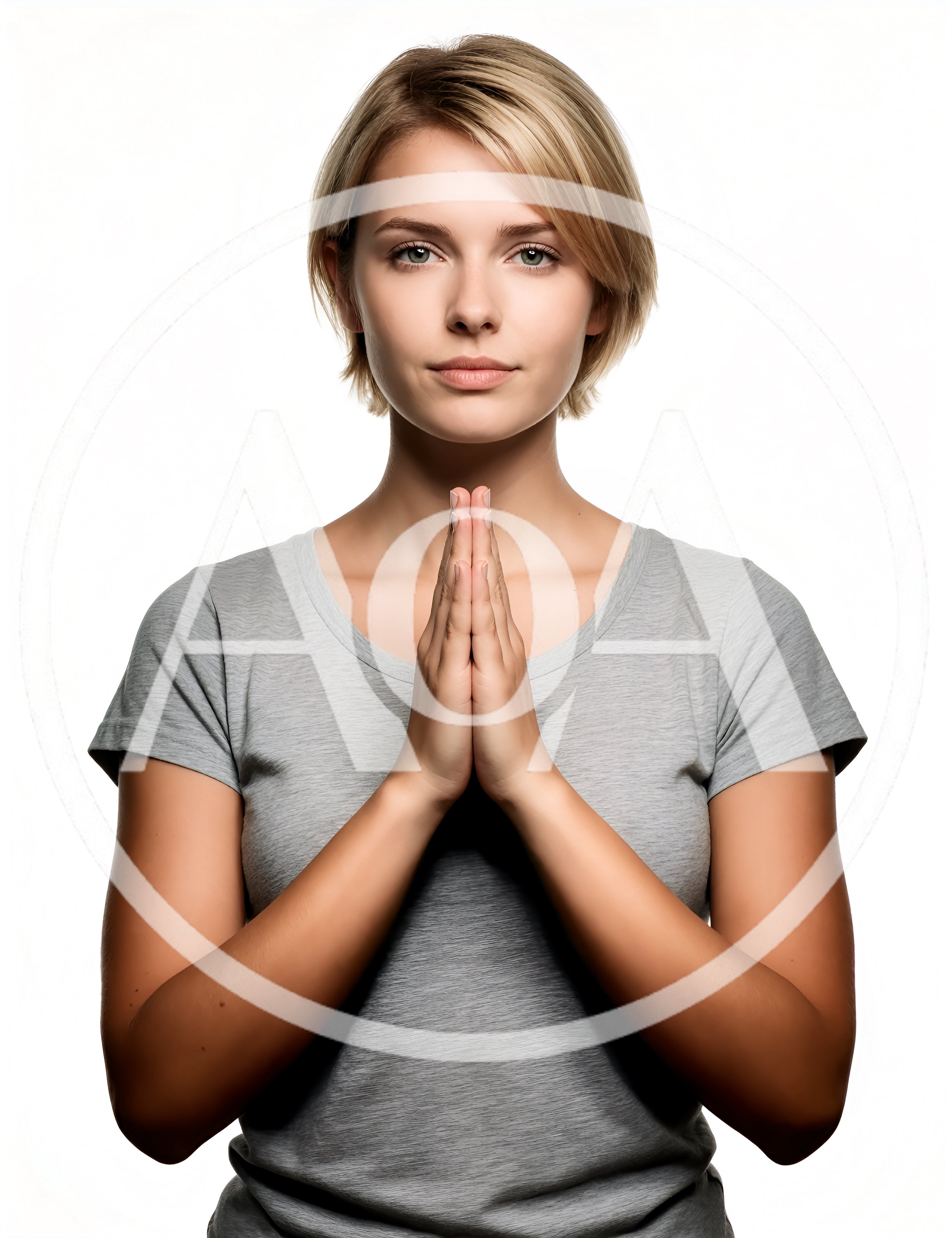 Young Woman With Short Blonde Hair Praying