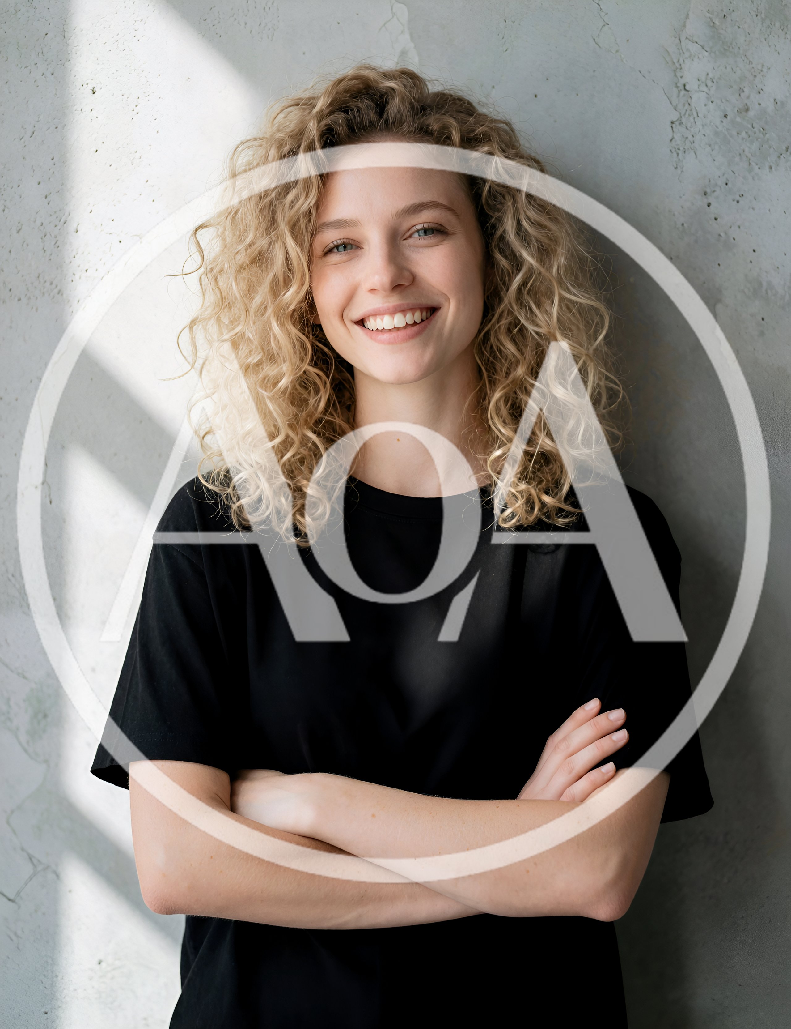 Smiling Young Woman With Curly Blonde Hair