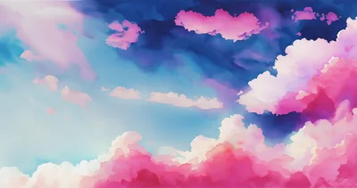 Watercolor Painting Of Vibrant Pink And Blue Clouds