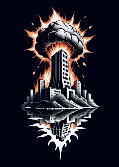 Exploding Skyscraper Cityscape Illustration