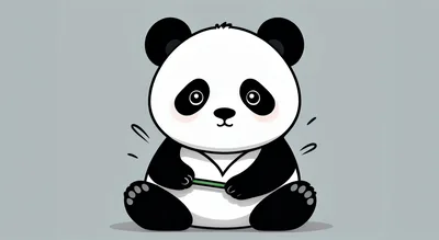 Cute Cartoon Panda Sitting And Holding Bamboo