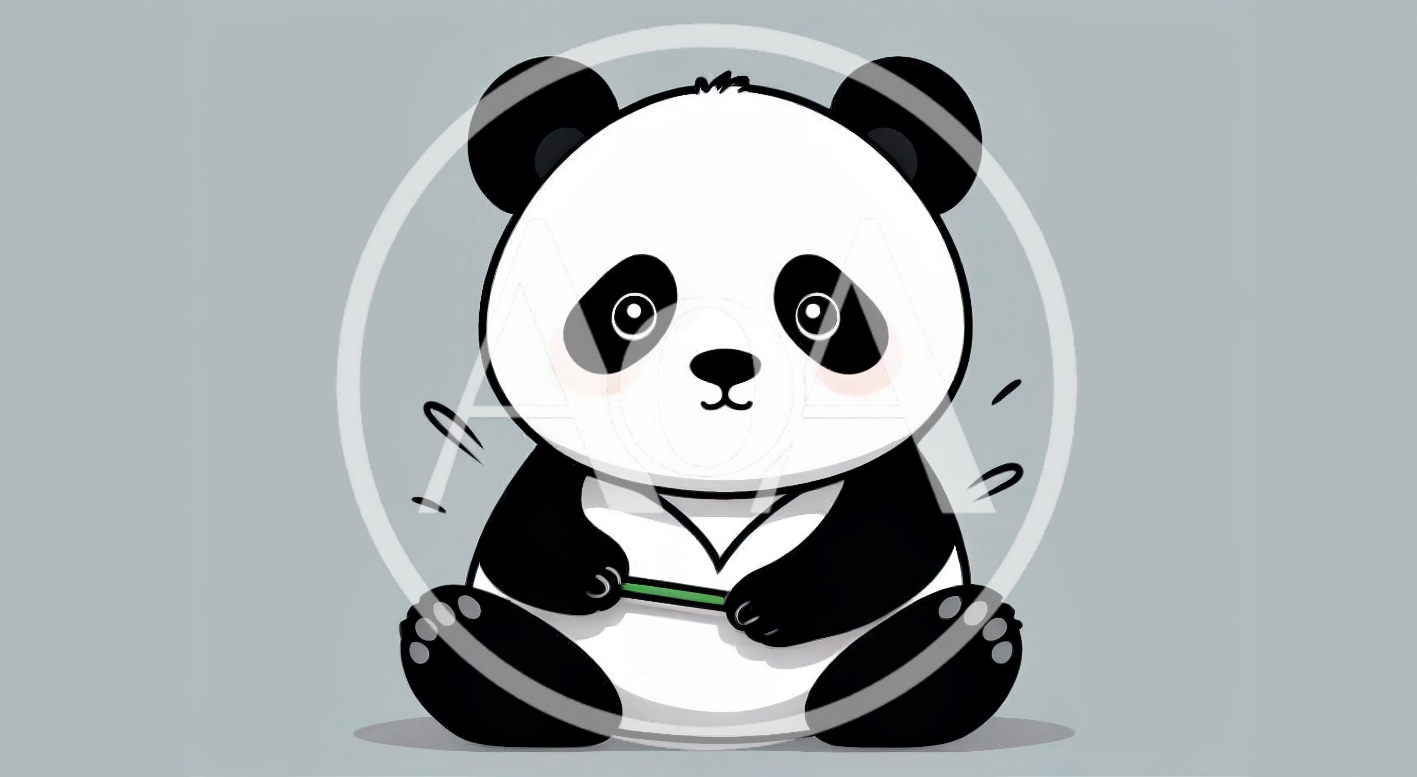 Cute Cartoon Panda Sitting And Holding Bamboo