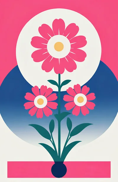 Minimalist Flat Illustration Of Pink Flowers In A Vase