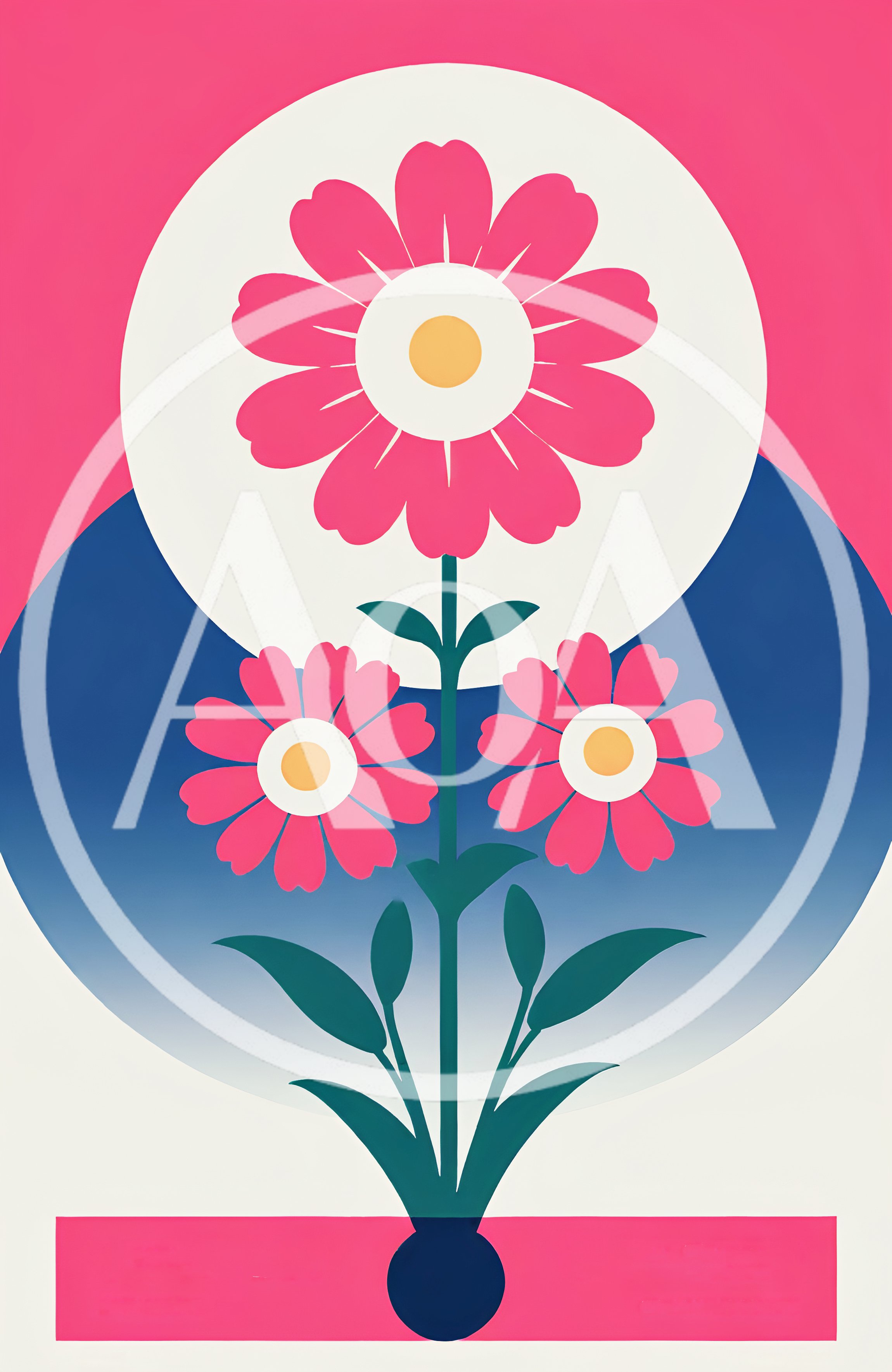 Minimalist Flat Illustration Of Pink Flowers In A Vase
