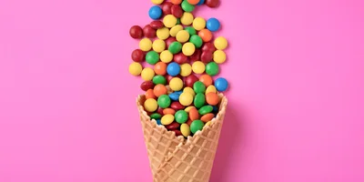 Waffle Cone Filled With Colorful Chocolate Candies