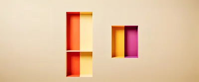 Minimalist Wall Shelves With Colorful Recessed Compartments