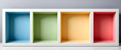 Empty Colorful Shelving Unit Against A Grey Wall