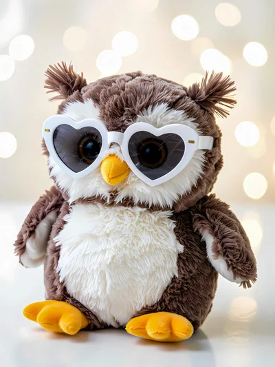 Plush Owl Toy Wearing Heart Shaped Sunglasses