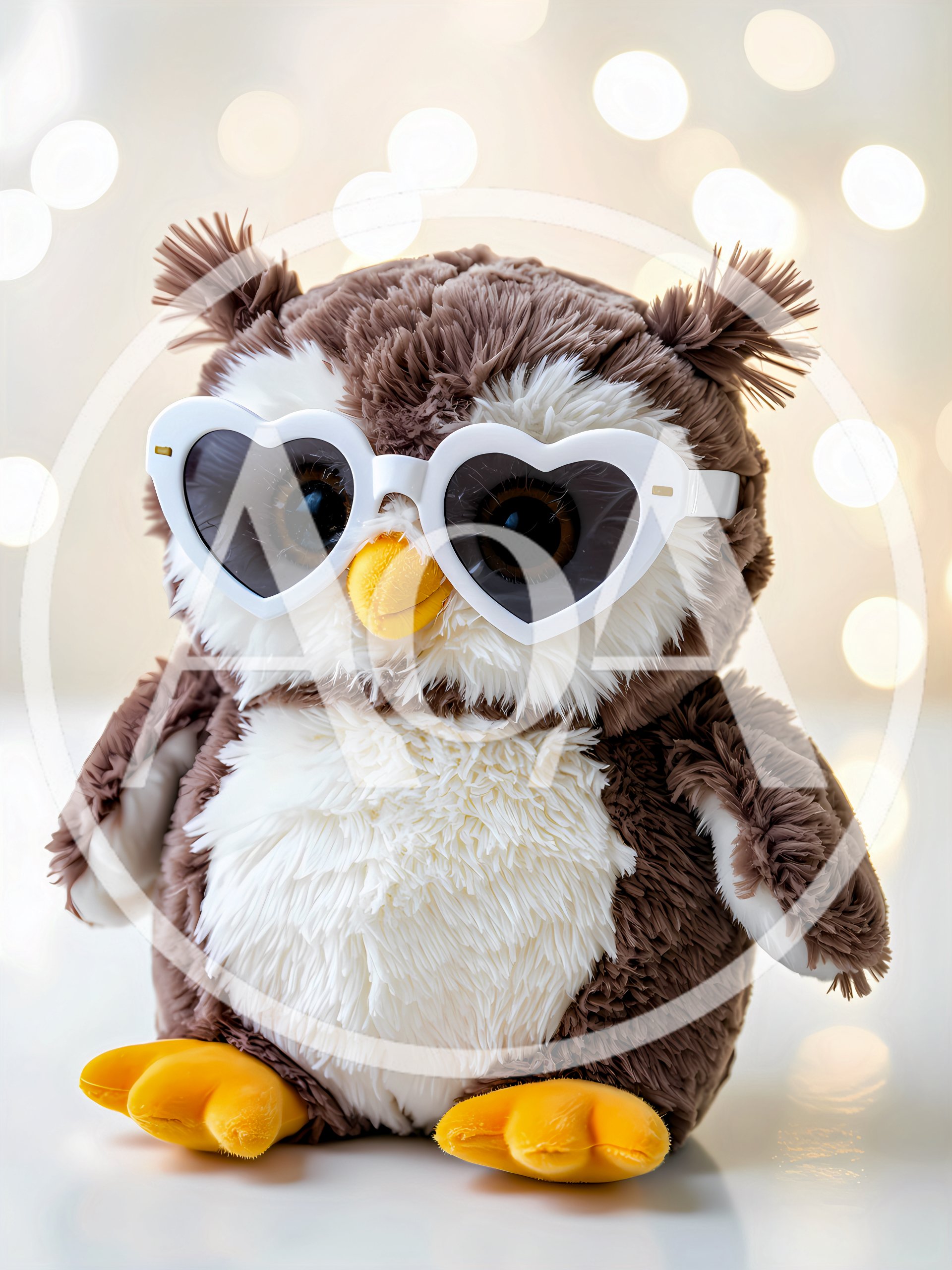 Plush Owl Toy Wearing Heart Shaped Sunglasses